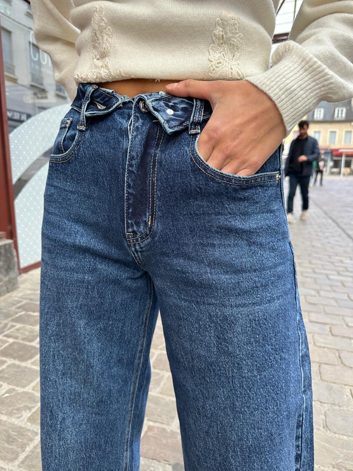 Jean Bleu Taille Haute Coupe Large – Maëline