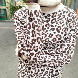 Robe Pull Léopard Écru et Chocolat – Méloria