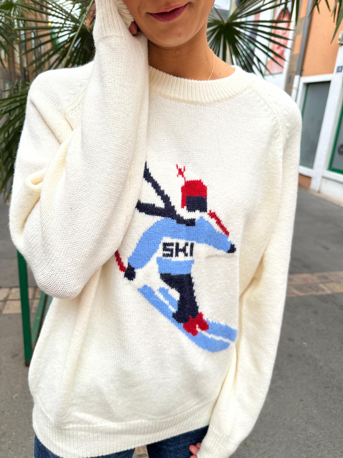 Pull Écru à Motif Skieur – Nivéline