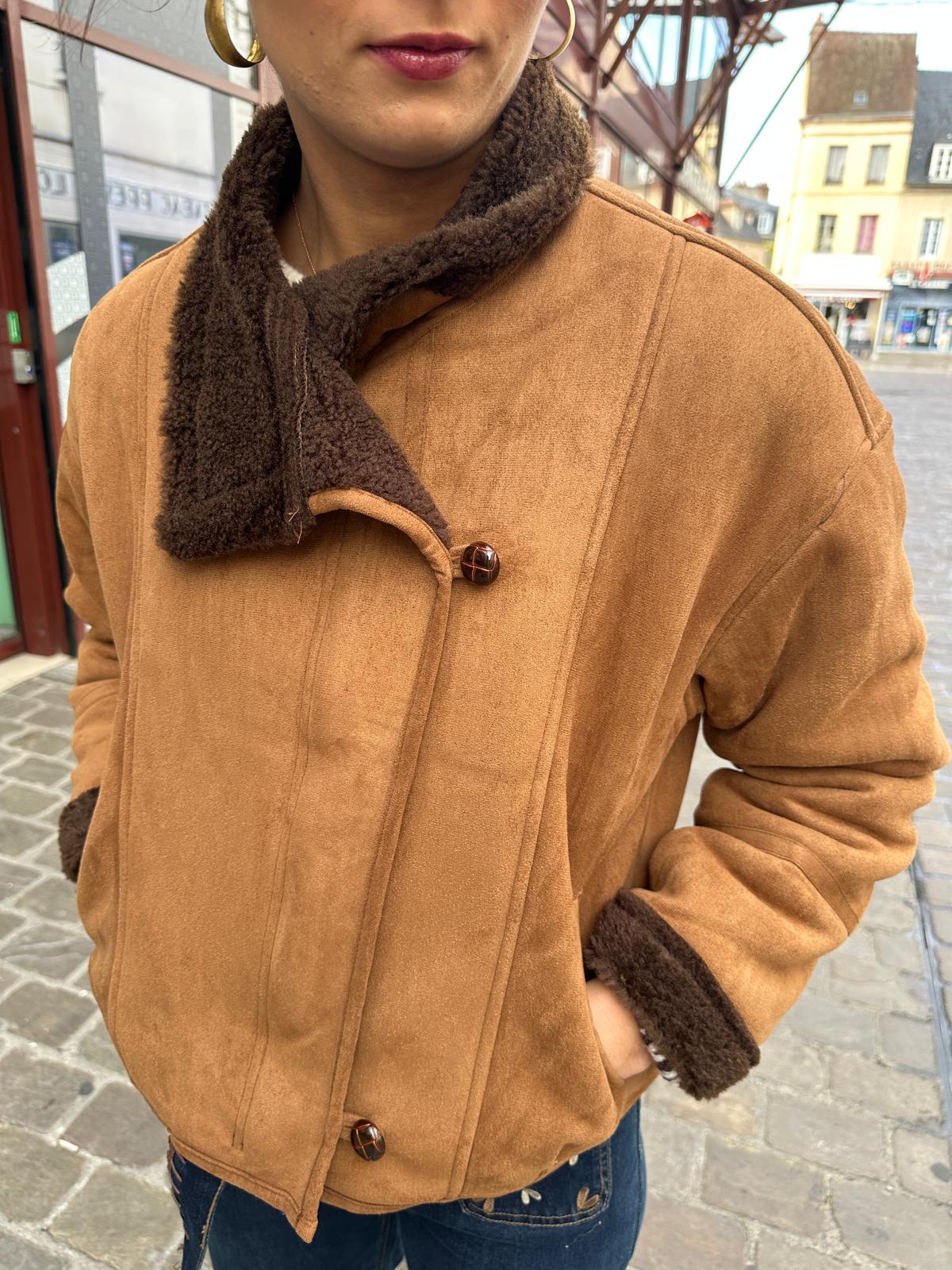 Blouson Camel Effet Suédine Fourré – Mélisandre