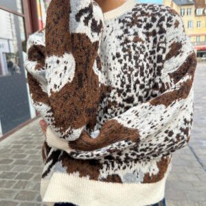 Pull Imprimé Abstrait Écru et Chocolat – Esméline
