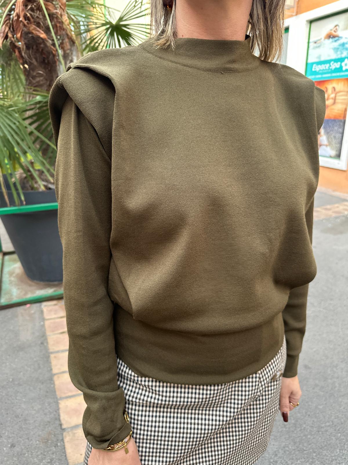 Pull Kaki à Épaules Structurées – Éléryne