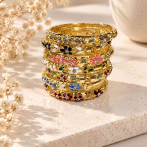 Bracelet Jonc Doré à Fleurs Colorées – Florélia