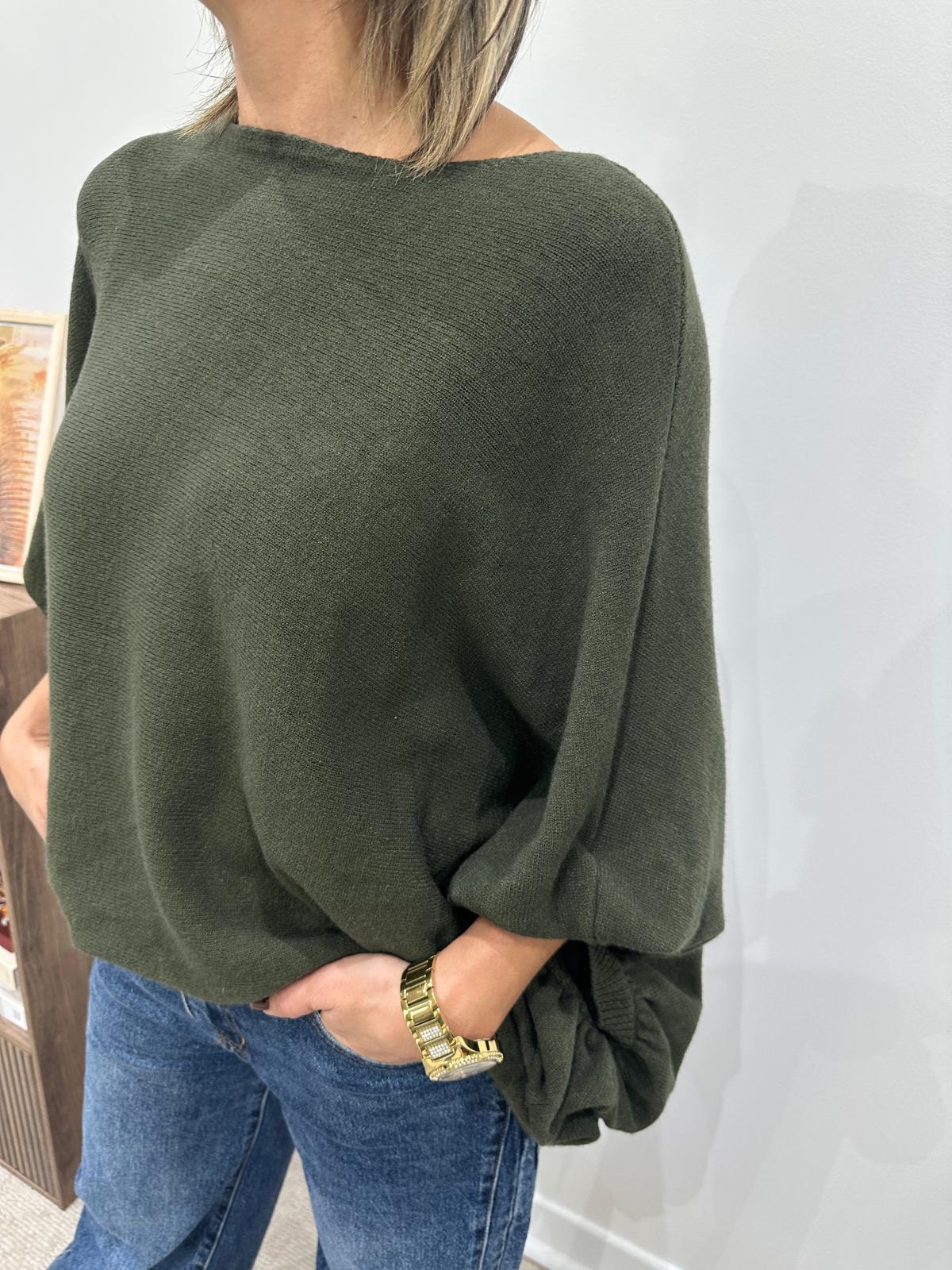 Pull Kaki à Manche Bouffantes – Éloréa