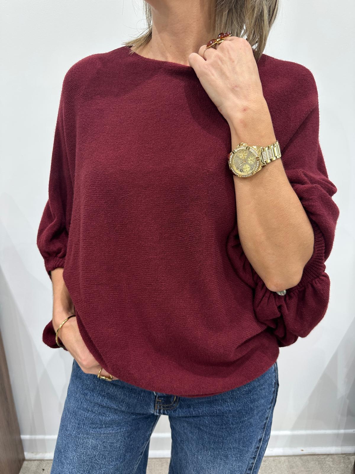 Pull Bordeaux à Manche Bouffantes – Éloréa