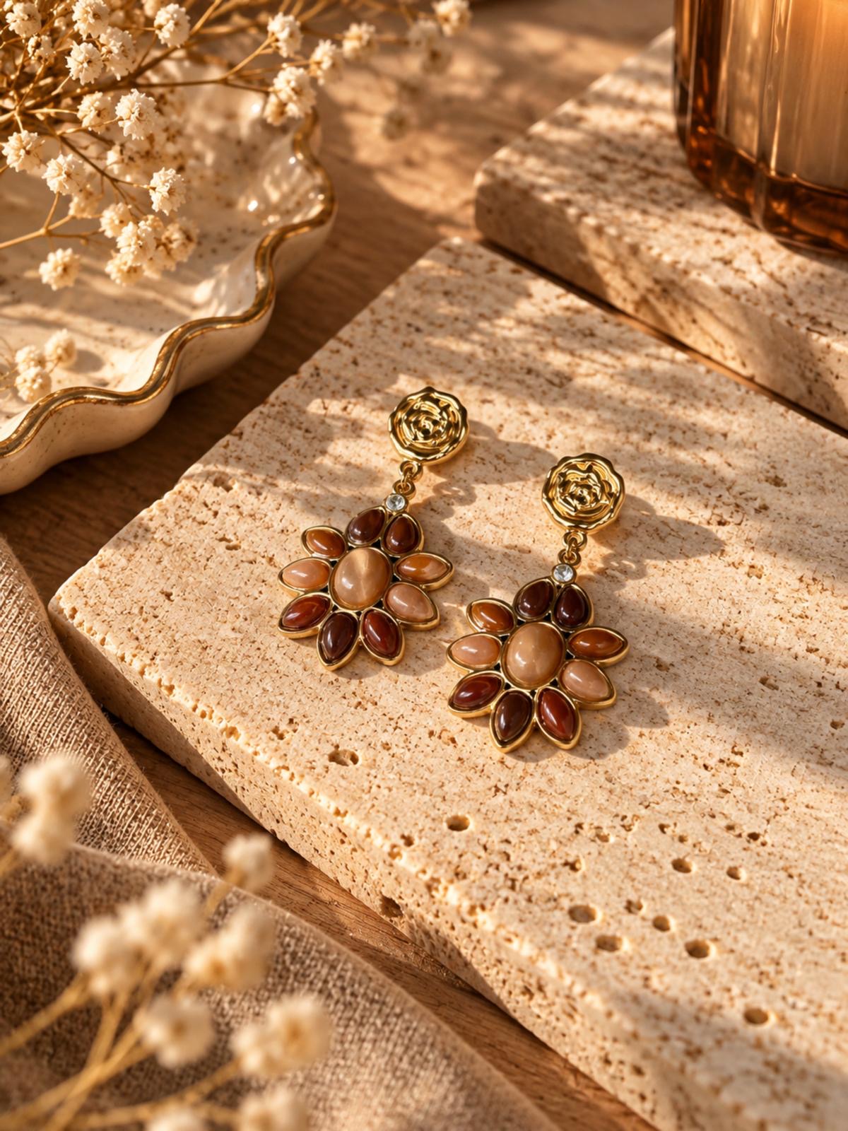 Boucles D’oreilles Fleuries Marron – Évania