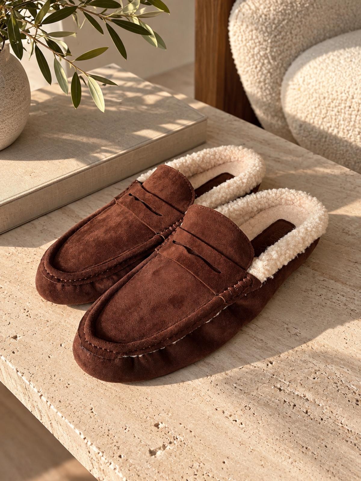 Mules Mocassins Fourrées Chocolat – Maéliane